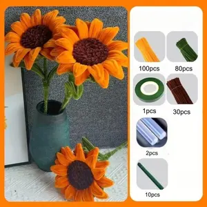 Mother's Day Gift DIY Eternal Flower Kit, Easy Assembly Medium Sunflower Pipe Cleaner Bouquet Set, Includes 210 Cleaning Sticks + 6 Stem - Upgrade Edition