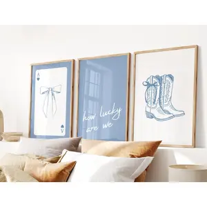 Aglined How Lucky Are We Bundle, Coastal Cowgirl Print, Coquette Bow Boot, Cute Trendy Poster, Set Of 3 Print