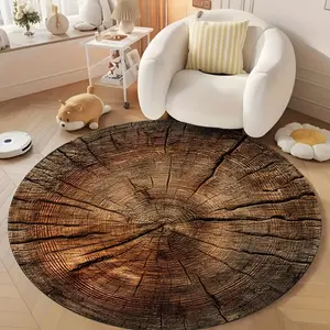 FRANALA Natural Brown Round Rug with Concentric Rings, Machine Washable Floor Mat Suitable for Living Room, Bedroom, Office, Bathroom, Patio, Entrance, Home Decoration, And Stylish Aesthetic Holiday Decor.