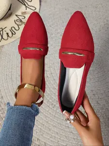 Women's Pointed Toe Loafers Comfortable PU Suede Work Shoes, Commuter Shoes Work, Cute Slip-On Ballet Flats, Casual Flats, Fashion Office Shoes All Seasons