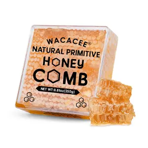 WACACEE Honey 8.81oz (250g), whole honeycomb honey, unfiltered raw honey, 100% wild honeycomb honey, suitable for cooking, beverages, long shelf life | suitable for family use, camping, gift giving - Raw honey is suitable for tea, coffee, desserts, salad