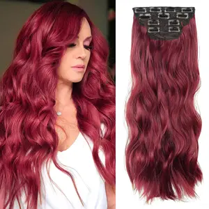 VOSILK Clip in Hair Extensions, VOSILK 4PCS Hair Extensions 20inch Thick Long Loose Waves hair extensions Natural Soft Hairpieces for Women Burgundy