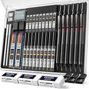 Nicpro 35Pack Black Metal Mechanical Pencils Set in Case, Art Drafting Pencil 0.5, 0.7, 0.9 mm & 3Pack 2mm Graphite Lead Holder for Drawing Sketching With 20 Tube Lead Refills(6B 4B 2B HB 2H 4H Colors)
