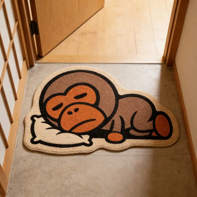 Creative Fun Irregular Shape Monkey Pattern Carpet, Modern Soft Plush Rug for Living Room Bedroom, Washable Easy Care Home Decor, Decorative Rug, Cartoon Pattern Rug, Animal Themed Rugs