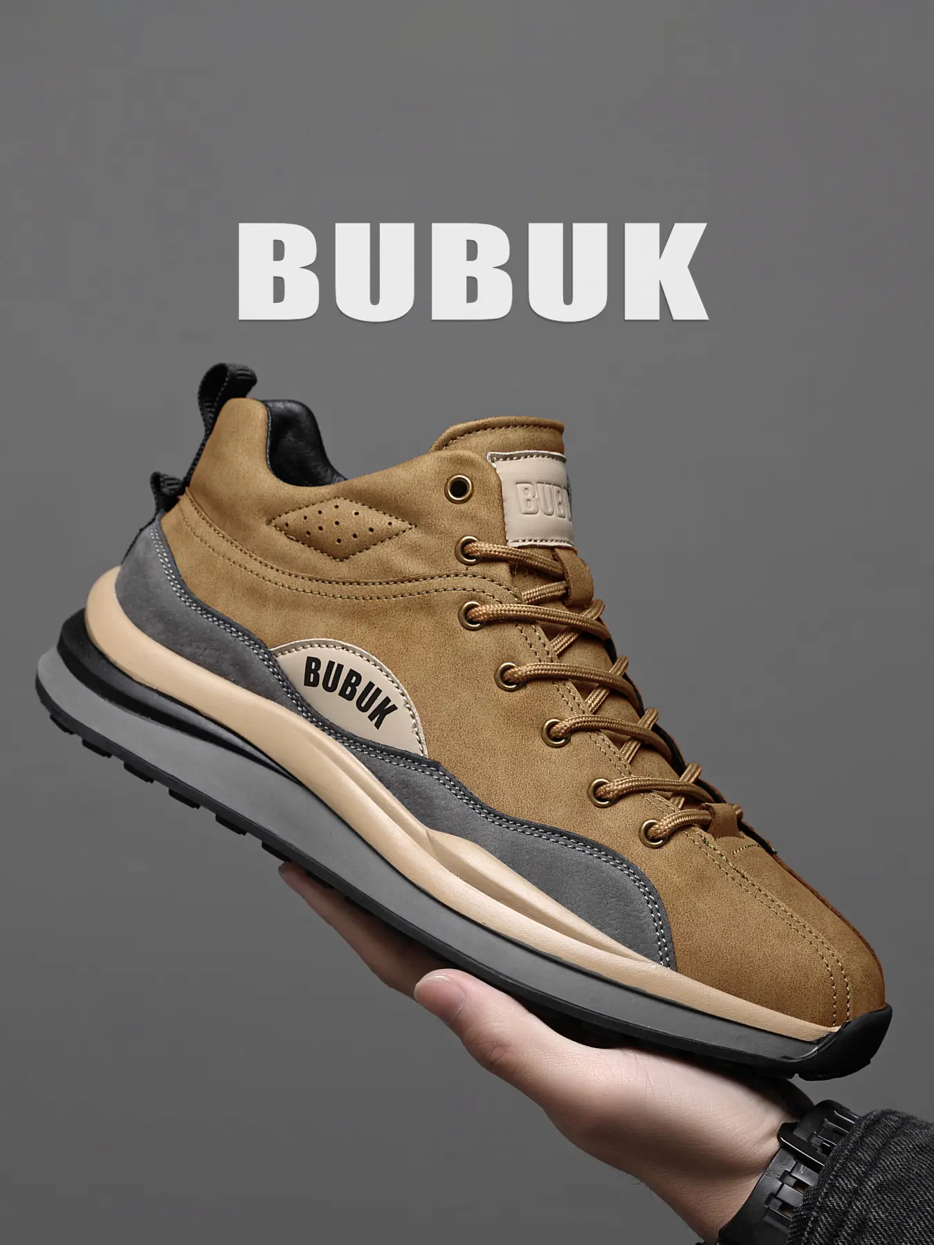 BUBUKMen's Outdoor Casual Shoes, Outdoor Trekking Shoes, Lace-Up Sports Running Shoes, Fashion Hiking Shoes, Suitable for Hiking, Travel, Commuting, Multi-Functional Men's Shoes, Lightweight Hiking Shoes, Outdoor Travel Footwear