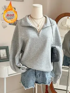 Cozy, Basic Loose Oversized Half-Zip Fleece Sweatshirt Long Sleeve for Women, Womenswear, Trendy Drop Shoulder Pullover for Fall Winter Casual Outfits, Soft Warm Thermal Top with Elastic Cuffs, Perfect for Daily Wear, Streetwear Looks, Loungewear Sessions