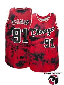New Fashion Men Women Chicago 91 Embroidered Vest, Tie Dyed Fabric,Loose Fit Sleeveless Basketball Jersey Top, Sports Tops, Casual Outdoor Sports Wear, Unisex All Season