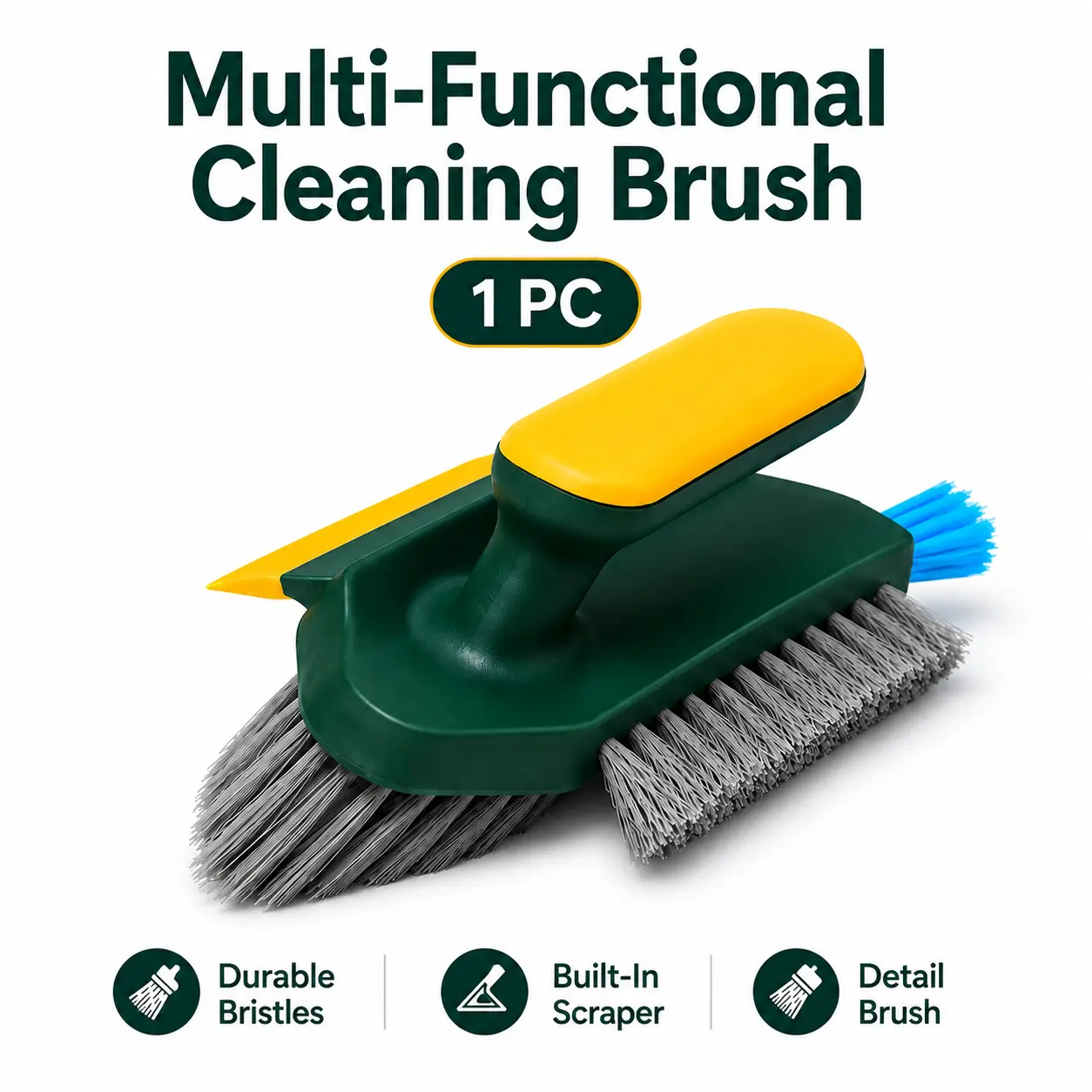 2-in-1 Crevice Cleaning Brush-Scraper, Hard-Bristle Grout Tool with 2 Functions, Fits Small Gaps for Household Use on Bathroom Tiles, Toilet Corners, Two Functions