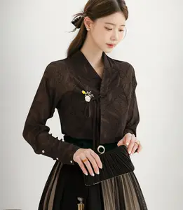 Korean Egret Flower Hanbok Blouse: Sheer Floral Jeogori Top