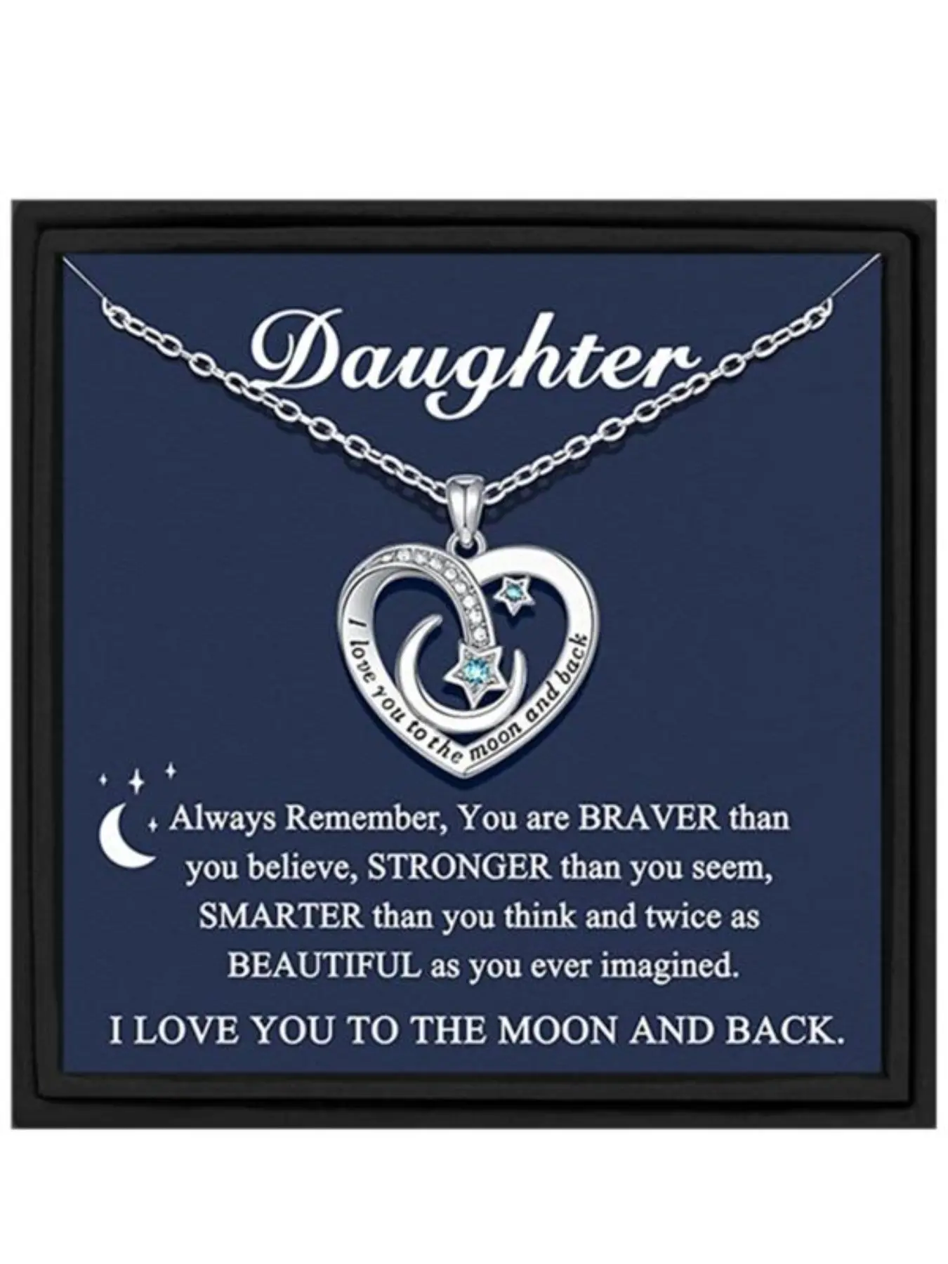 To My Daughter Heart Moon Pendant, Daughter Birthday Gift, Christmas Present, Boho Style, Includes Box and Card, Charm Necklace, Jewelry Gift, Love Heart Necklace, Hearts Pendant Necklace