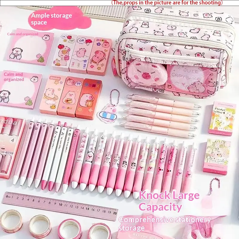 22-Piece Cute Water Dolphin Stationery Set, Aesthetic School Supplies, Includes Pencil Case, Keychain, Notebooks, Stickers, Pens, Erasers, Plush Doll, Clips