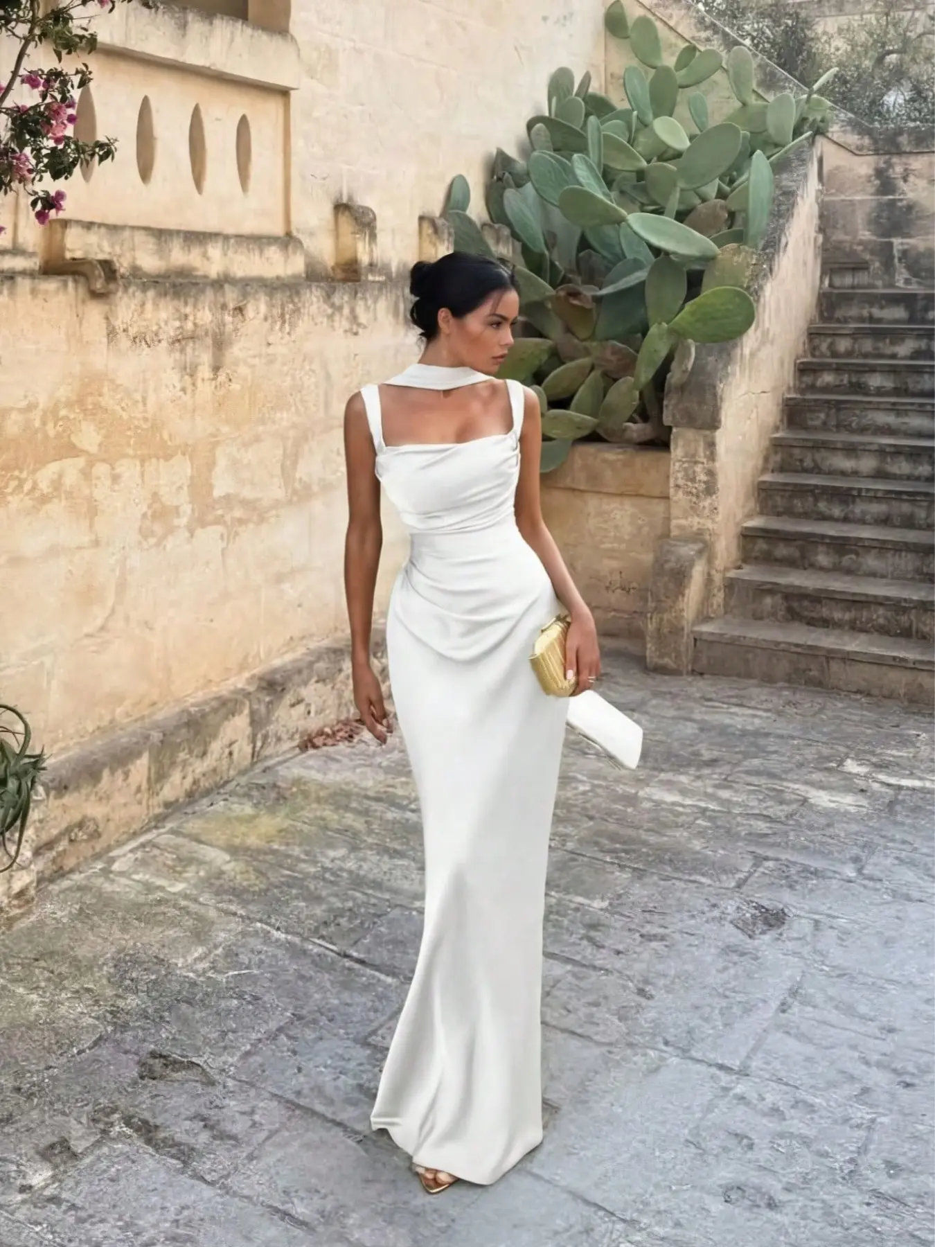 Elegant Pure Color Ribbon Halter Sleeveless Satin Dress, Party Evening Wear Date Charm Festival Vacation Long Dress, Elegant Formal Dresses for Women, Summer Holiday, Party Dress