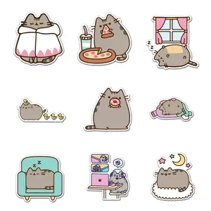 Pusheen Sticker Pack 9 PCS Vinyl, Art Car Wall Kid Phone Book Stickers, Funny Sticker Decal Decor