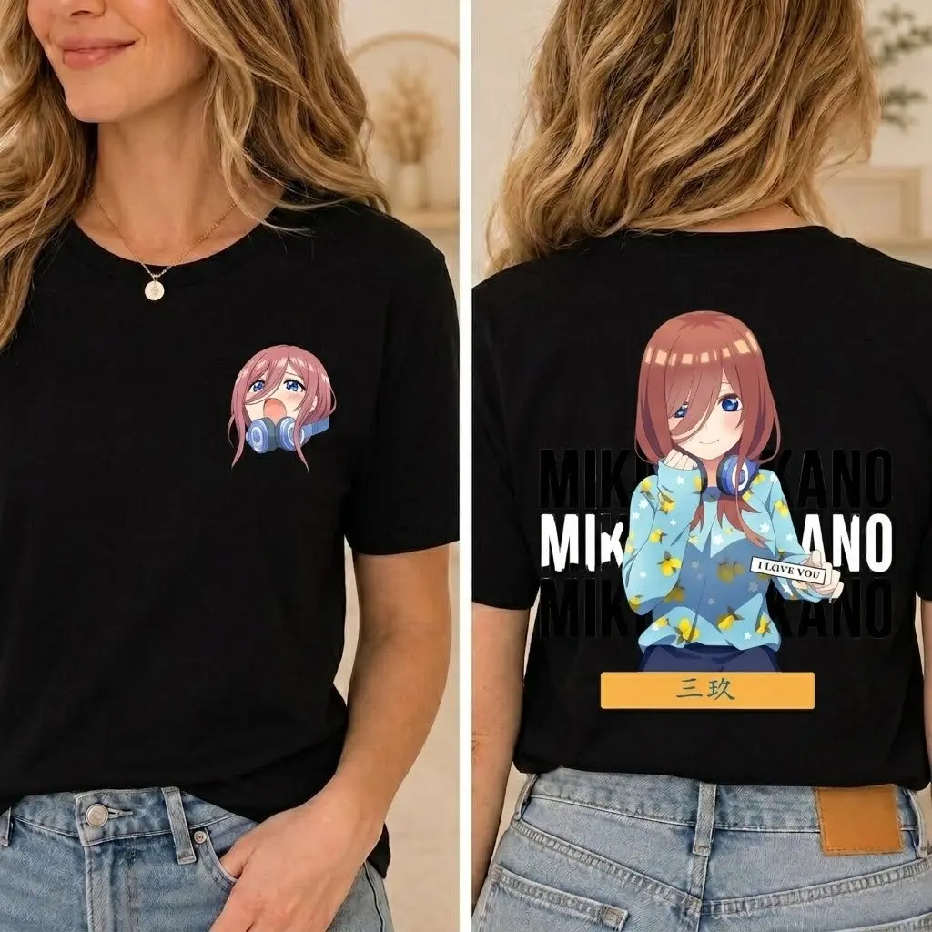 Miku Nakano Vintage Graphic Tee Quintessential Quintuplets Oversized Anime T-Shirt Y2K Aesthetic Streetwear Top for Manga Fans