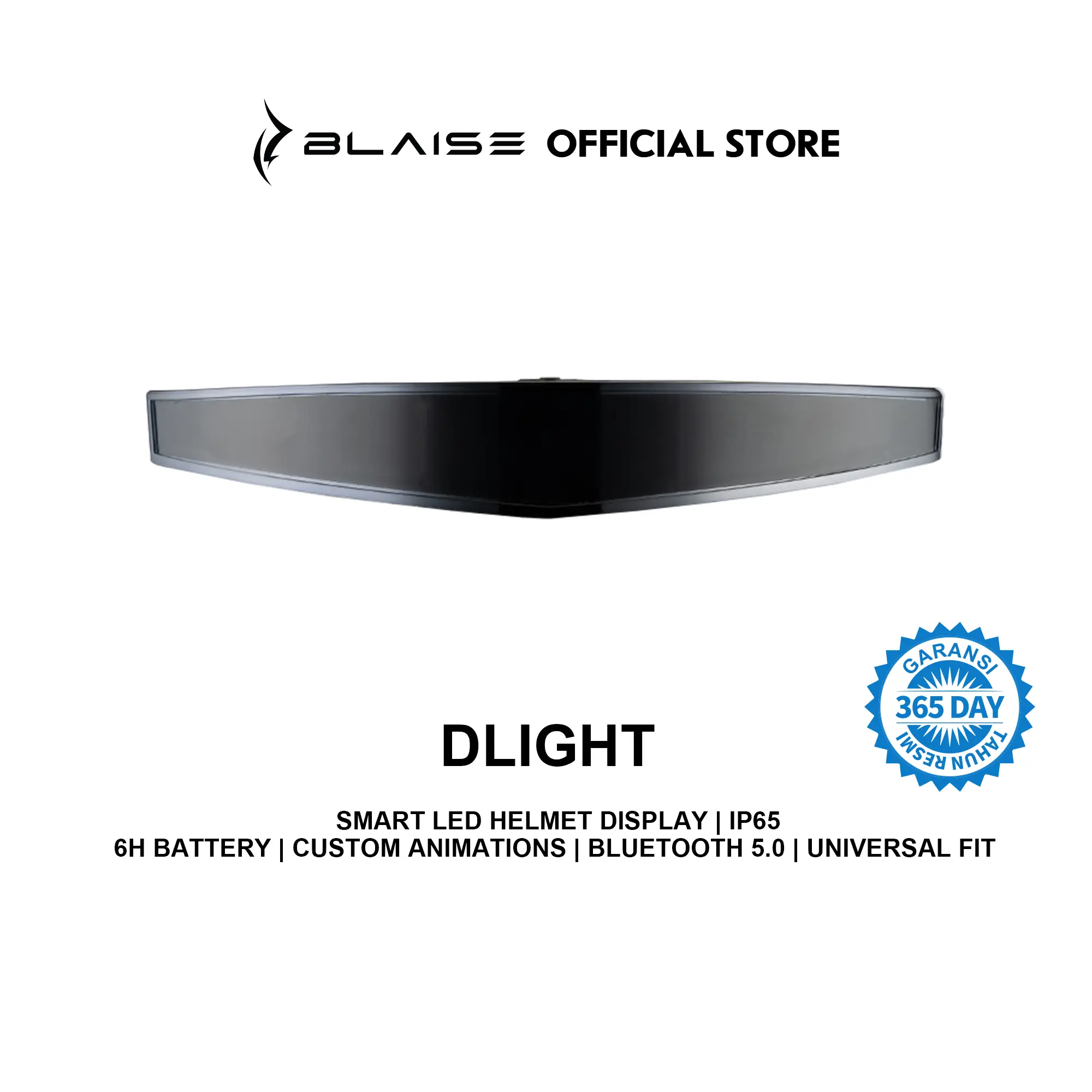 Blaise Dlight Motorcycle Helmet LED Safety Light with App Control, Smart RGB Display Visor Lamp, Be Seen at Night, USB-C Fast Charge, Universal Mount, Custom Text, Night Visibility for Serious Riders
