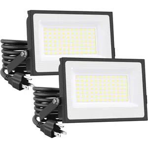 80W Flood Lights Outdoor, 8000lm Bright LED Work Light with Plug, 6500K Daylight White LED Flood Lighting, IP66 Waterproof Security Yard Lights for Garage Stadium 2 Pack