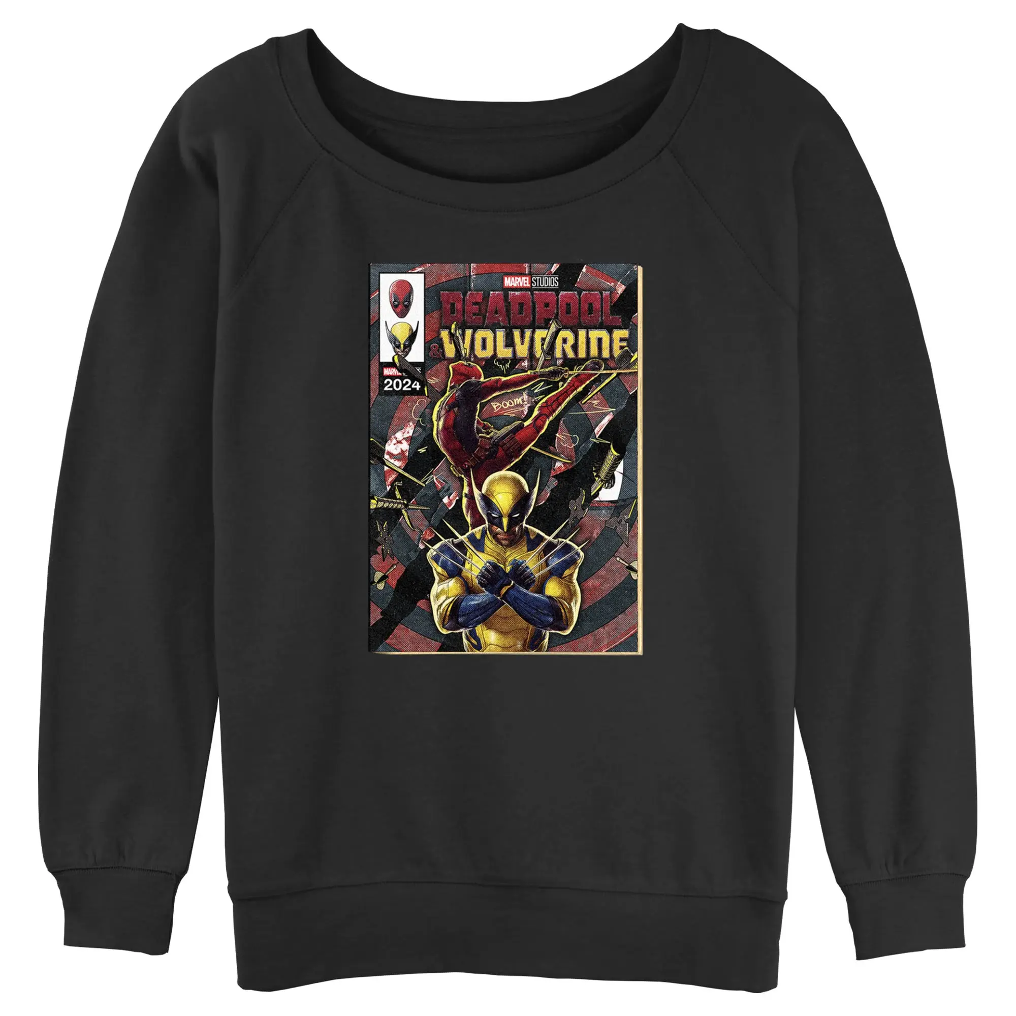 Women's Stylish Long Sleeve Deadpool & Wolverine Claws Graphic Apparel Top, Marvel Action Poster Sweatshirt