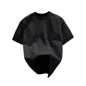 Rhinestone Short Sleeve Crew Neck Loose T-Shirts Summer Streetwear Outfits