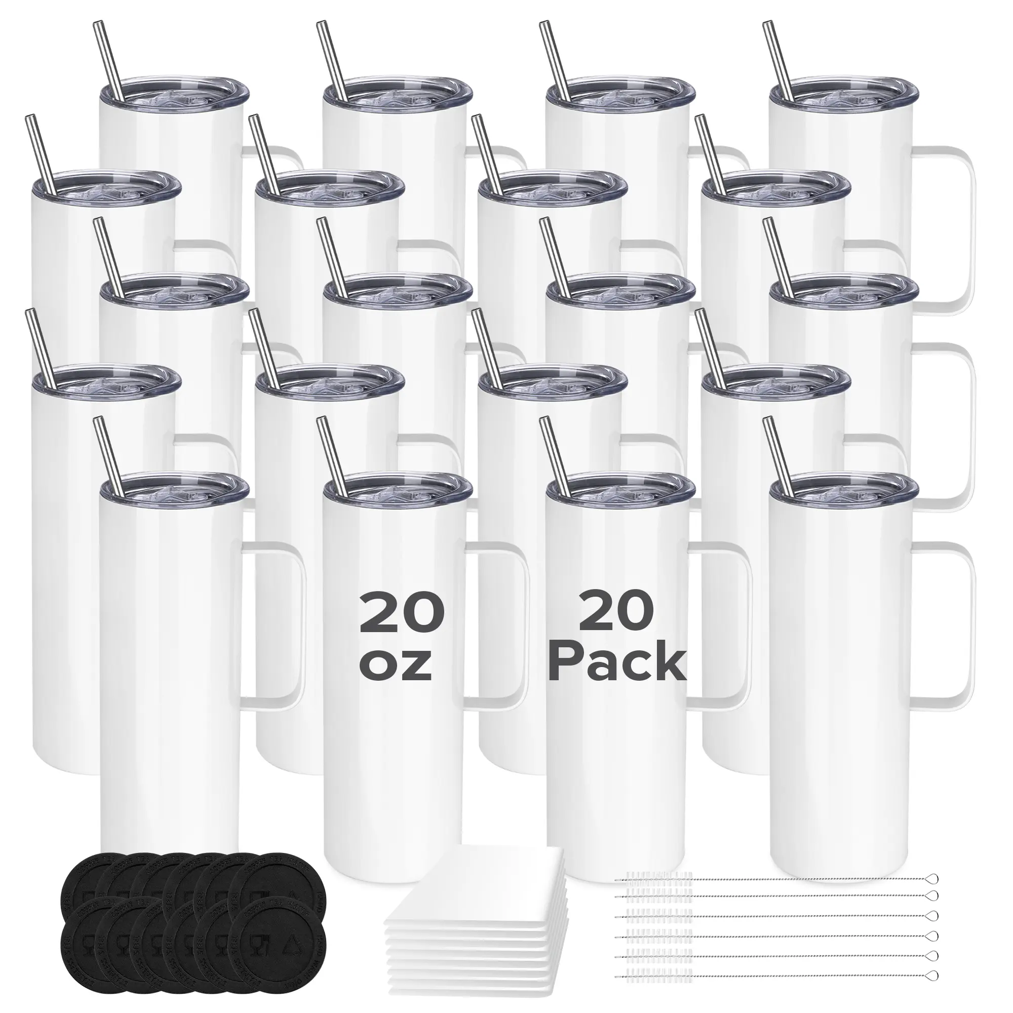 FASTSUB 20 oz Sublimation Skinny Tumbler with Handle - Stainless Steel Double Wall Drinkware Tumbler, Vacuum-Sealed Leak-Free Sublimation Vacuum Flask for Tumbler Press, Oven, Vacuum-Sealed Vacuum Flasks