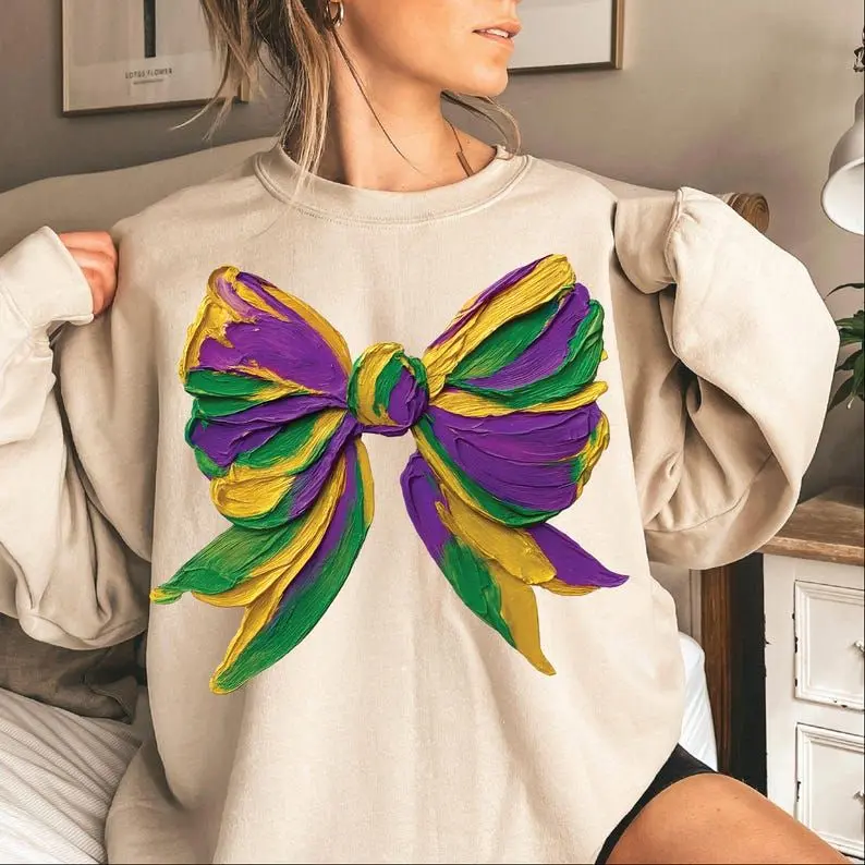 Mardi Gras Bow Brushstroke Shirt, Mardi Gras Carnival Graphic Tee, Mardi Gras 2026 Shirt Design, Louisiana New Orleans Festival Print Shirt