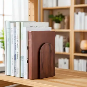 Heavy Black Walnut Creative Bookends, Thick Beech Wood Book Holders for Home Office Desk, Sturdy and Durable, Set of 2