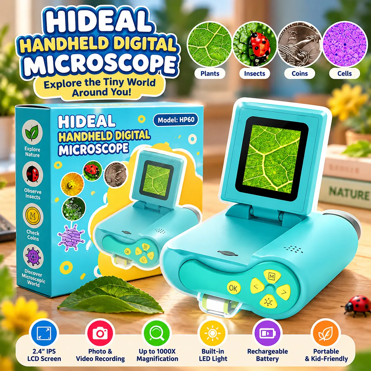 HIDEAL HP60 Handheld Digital Microscope for Photo-Video Capture, Electronics Accessory for Cameras, Drones