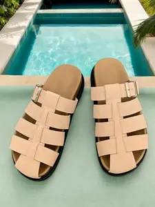 Women's Hollow Out Slippers with Multiple Straps, 4cm Thick Sole Height Increasing Slip-On Sandals, Comfortable Fashion Versatile