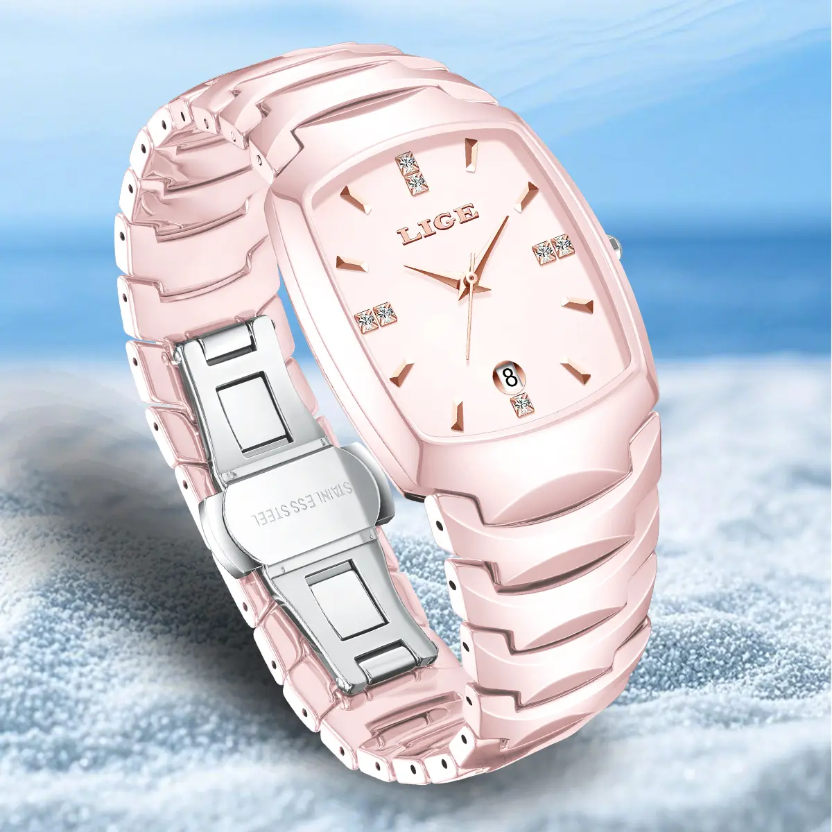 LIGE Women's Ceramic Square Fashion Quartz Watch - Dressy, Gold-Tone, Versatile, Scratch-Resistant, Elegant, 30m Water Resistant, Ideal Women's Gift, Fashion Quartz Watches, Dressy Quartz Watches