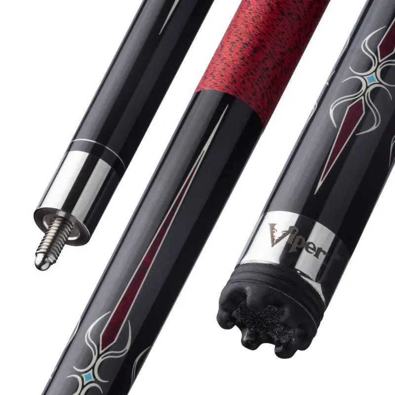 Sinister Billiard Cue Stick, Red and Black Maple Hardwood with Pro Taper, Le Pro Leather Tip, and Irish Linen Wrap, Billiard Cue Sticks