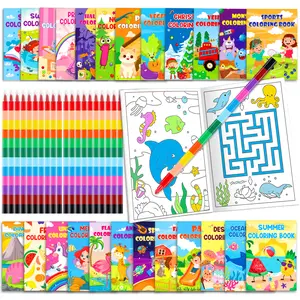 24 Pack Coloring Books for Kids 4-12 with 24 Stacking Crayons, Bulk Activity Books, Perfect Birthday Party Favors Goodie Bags Classroom Prizes Valentines Easter Halloween Christmas Gifts