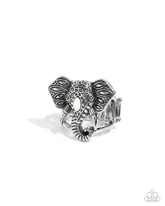 Elephant Erudite - White Rhinestone Silver Ring - Paparazzi