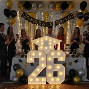 Graduation Decorations 2026 Sign 3FT Large Marquee Light up Numbers 26 and Graduation Cap with Lights Set, Class of 2026 High School College Grad Party Pre-Cut Foam Board Cardboard Light Up Kit 2026 Graduation Decorations, Graduation Party Supplies