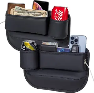 【NewYear2026】2 Packs Car Seat Gap Filler Organizer, Car Seat Organizer, Seat Gap Storage Box with Cup Holders for Drink, Car Leather Cup Holder Gap Bag Front Seat for Phone, Sunglasses,Keys(Left+Right Side) #TikTokShopfalldealsforyou