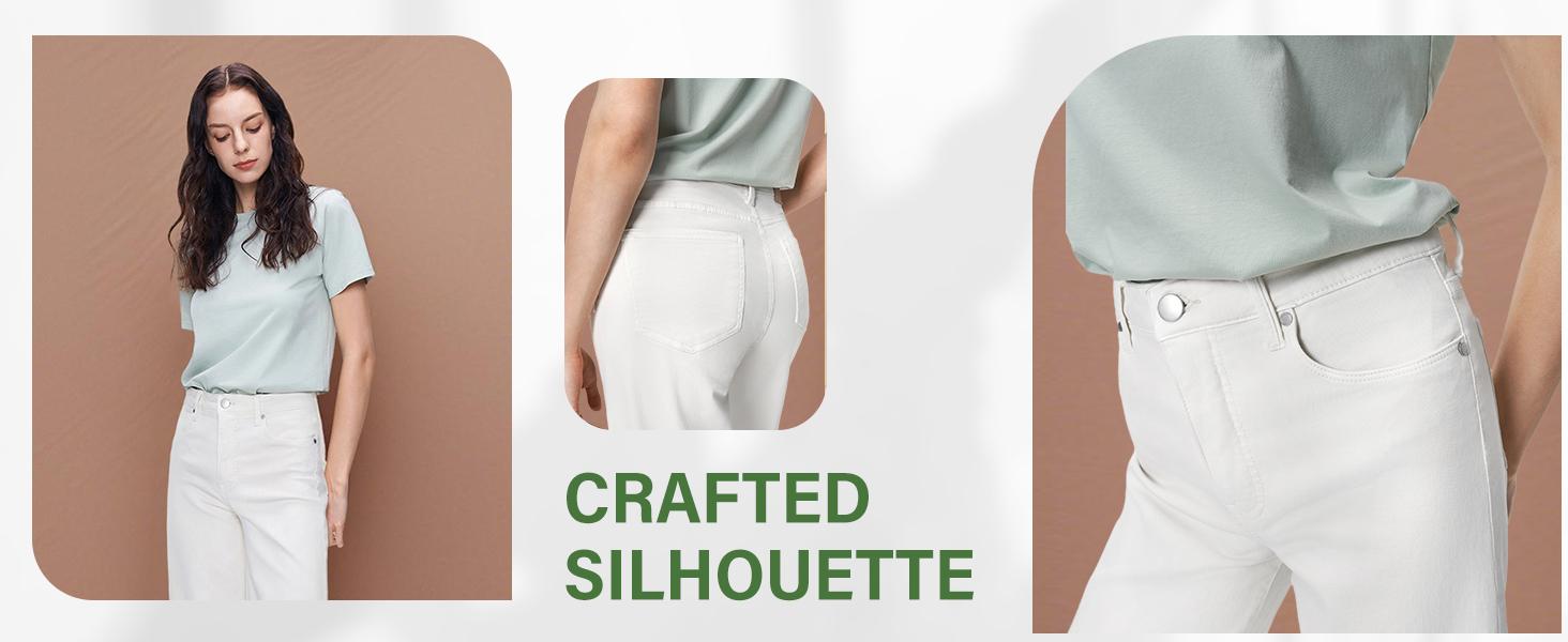 Women's High Waist Stretch Baggy Jeans, Minimalist Wide Leg for Women Distressed Basic Pants, Trendy Multi-Pocket Fitted Denim Trousers, Casual Comfy Denim Jean Womenswear Bottom