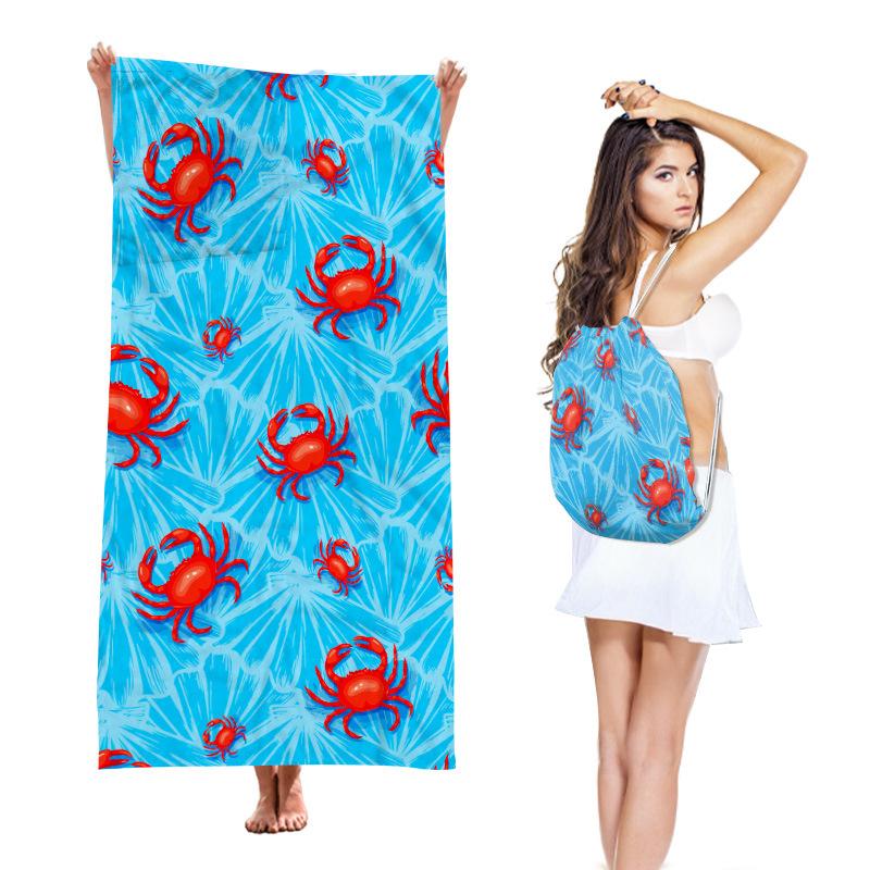 Two-in-One Beach Towel Backpack, Foldable Beach Towel Storage Bag, Microfiber Printed Beach Towel Yarn