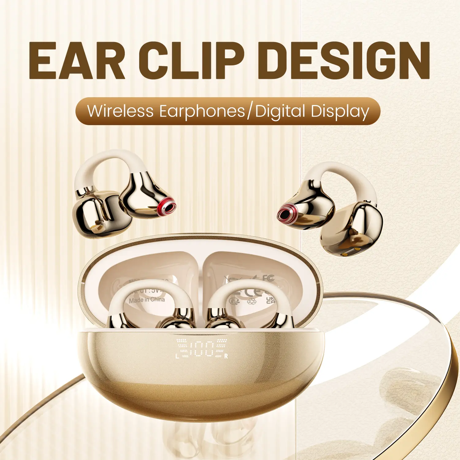 INSONIXN Ear Clip-Design Bluetooth 5.4 Earbuds, Waterproof Pearl Clip-On Earphones with Microphone for Small Ears, Dual Device Connection, Compatible with Laptop for Music Listening, Ideal Gift for Athletes