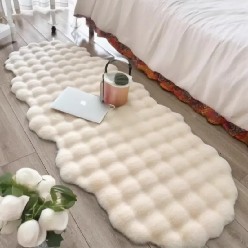 Faux Rabbit Fur Rug, Irregular Wave Shape Carpet, Living Room Bedroom Long Strip Mat, Fashionable Luxurious Non-Slip, Decorative Fluffy Rug, Fluffy Bedside Rug, Fluffy Modern Rug, Fluffy Area Rug, Home Decor Rugs, Furry Soft Rugs