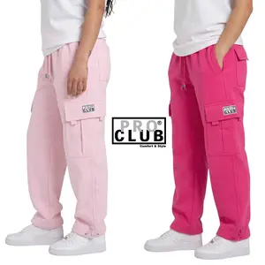 PROCLUB Men's Heavyweight Fleece Cargo Pants in Pink - 13 oz Fleece Fabric with Durable Cotton Polyester Blend & Convenient Pockets for All Seasons Classy Casual Trousers Casual Loose Fit