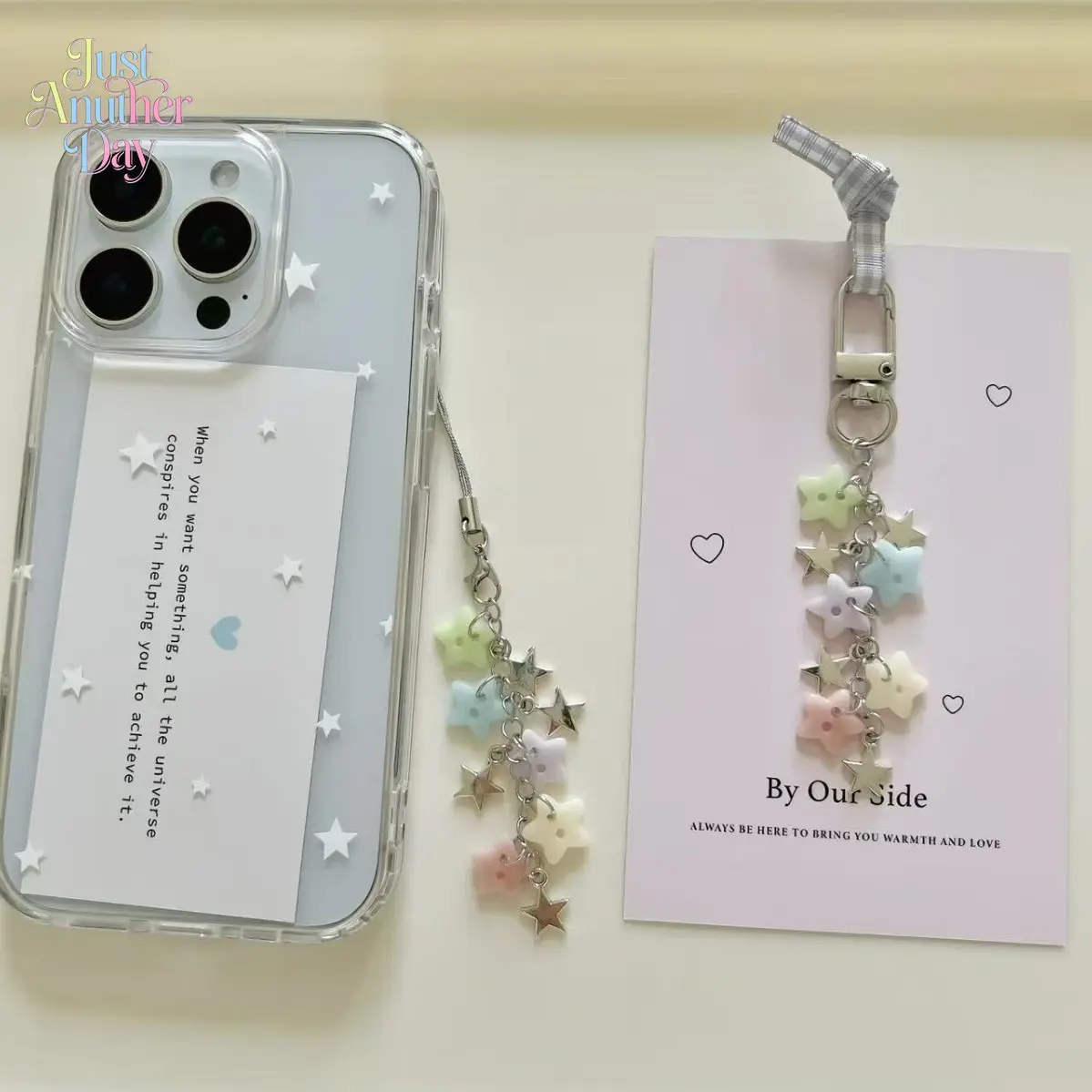 2PCS Pastel Star Beaded Phone Charm & Keychain Set, Handmade Star Beaded Strap for Phones, CCD Cameras & Bags, Cute Y2K Style Accessory
