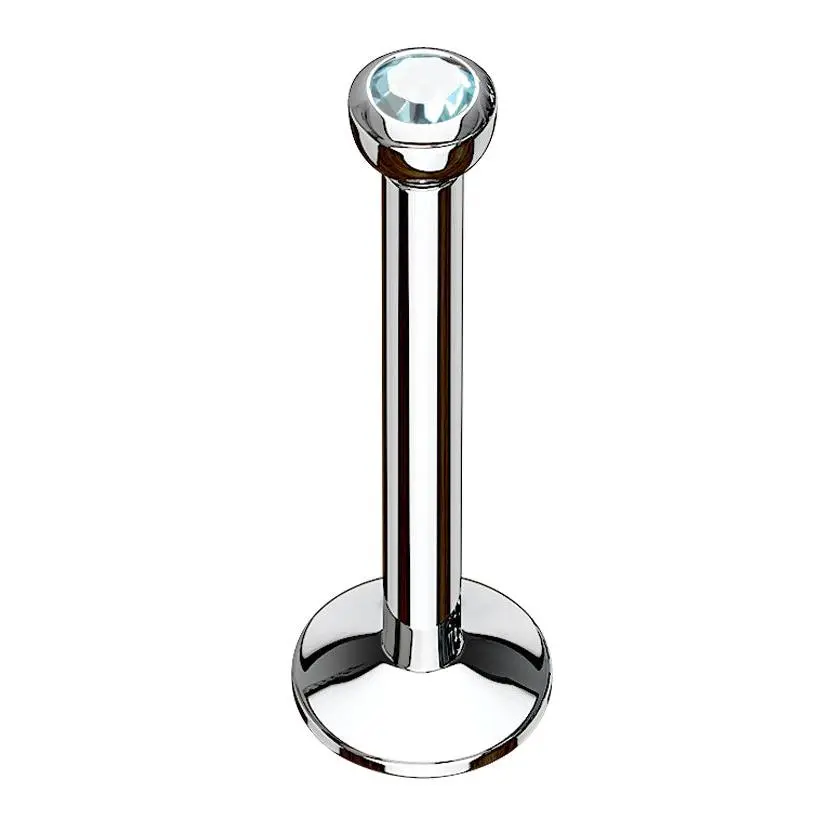 Aqua CZ Bezel Labret Stud (Convex Disk)