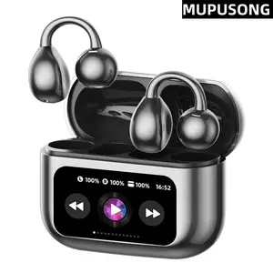 M100 clip on earphones, open earbuds with wireless Bluetooth 5.4, clip on earbuds with LCD touch screen, lightweight and comfortable open earphones, suitable for sports, fitness and exercise, suitable for small ears and eyeglass wearers