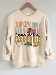 Fashionable Thanksgiving Letter Print Women Sweatshirt - Casual Crew Neck,Long Sleeve Tops Pullover Fall Outfit