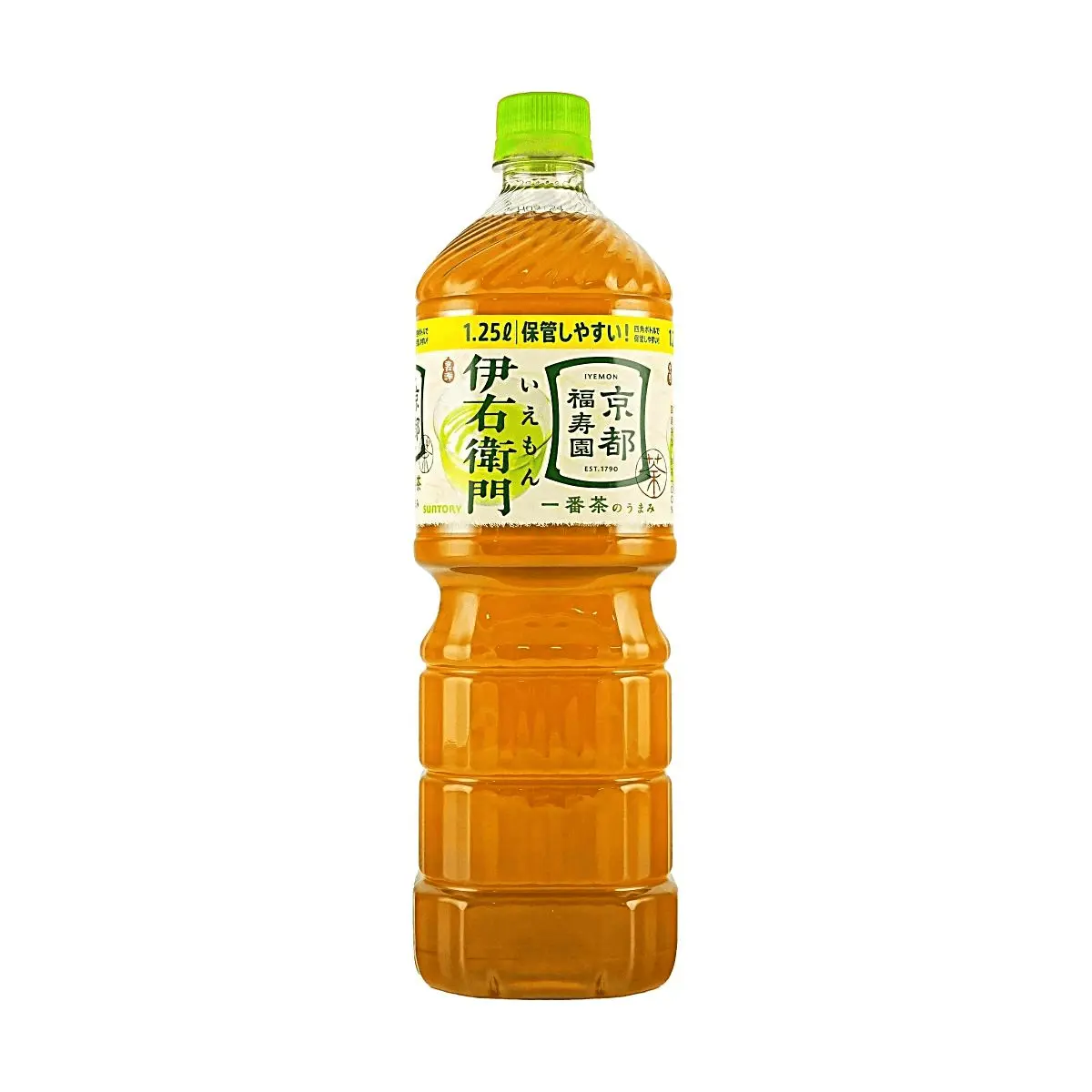 Suntory Iyemon Kyoto Fukujuen Ichiban-cha Unsweetened Green Tea 1.25L - Authentic Japanese Matcha Flavor, Large Shareable Bottle