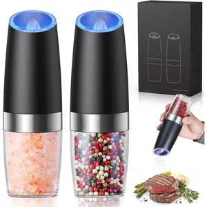 Gravity electric salt and pepper grinder, automatic pepper grinder vibration grinder, upgraded battery power, adjustable roughness with LED, one handed operation, Stock Up Value Pack Christmas Gift Cookware Sets