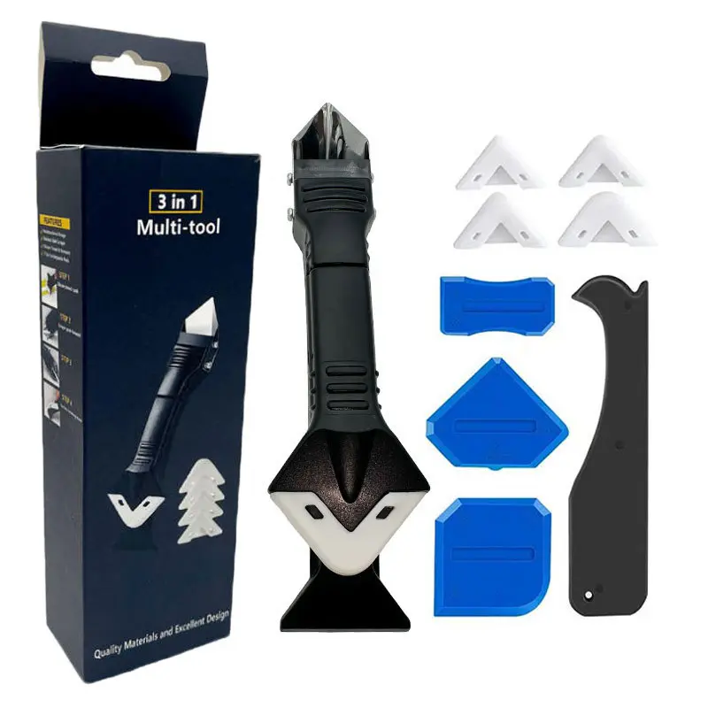 Silicone Caulking Tools 3 in1 Grout Removal Tool(Stainless Steelhead)&Grout Remove Scraper, Caulk Remover for Kitchen/Bathroom/Window