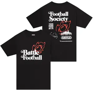 Battle Football Society T-Shirt - Black Short Sleeve Crew Neck Fitted Tee for Summer Casual Wear