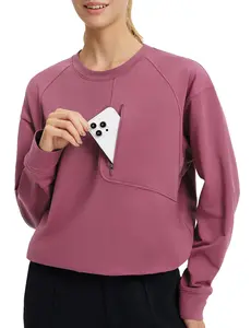 baleaf Women's Crewneck Sweatshirt Oversized Fleece Lined Long Sleeve Pullover Sweaters Workout Tops with Pocket Commute Lounge Home Work School Activewear