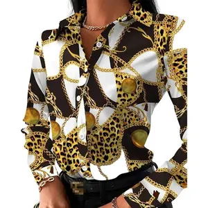 Buchona Outfits Blouses for Women Sexy Dressy Casual Colorful Print Long Sleeve Lapel Button Down Dressy Shirt Top Can be used with raincoat
