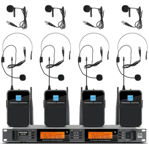 4-Channel UHF Wireless Lapel Headset Microphone System (UG-240) - Metal Receiver, 4 Bodypacks, 4x100 Adjustable Frequencies, 300ft Range, XLR/TRS Multiple Outputs for Church, Karaoke