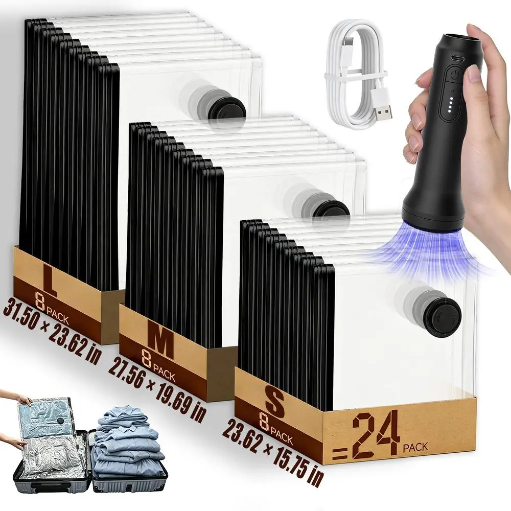 Vacuum Seal Bags Lightweight Waterproof Vacuum Compression Pouches, Cordless Rechargeable Wireless Pump for Travel Suitcase Closet Pillows, bolsas para guardar ropa al vacío
